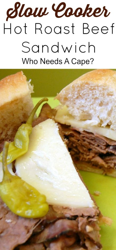 Hot Roast Beef Sandwich, Beef Sandwiches Crock Pot, Roast Beef Lunch, Crock Pot Sandwiches, Roast Beef Crock Pot Recipes, Roast Sandwiches, Sandwich Dinner, Hot Roast Beef Sandwiches, Roast Beef Sandwich Recipes