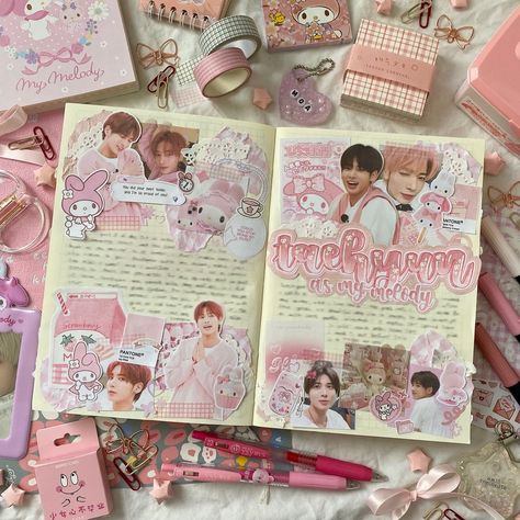 Made by @ggomgyu on Instagram K Pop Notebook Ideas, Kpop Journal Aesthetic, Kpop Journal Ideas, Kpop Notebook, Midori Journal, 2024 Journal, Kpop Journal, Journal 3, Border Designs