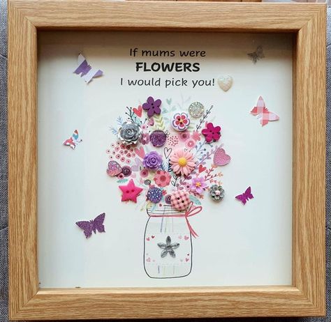 Sentimental Art, Button Art Projects, Buttons Crafts Diy, 3d Box Frames, Flamingo Pictures, Rainbow Garden, Button Picture, Personalized Baby Girl, Button Art