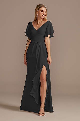 View Short Sleeves V Neck Bridesmaid Dress at David's Bridal Flutter Sleeve Bridesmaid Dress, Davids Bridal Bridesmaid, Black Bridesmaids, Plus Size Gowns, Plus Size Bridesmaid, Bridal Bridesmaid Dresses, Black Bridesmaid Dresses, Bridesmaid Dresses Plus Size, Maternity Gowns