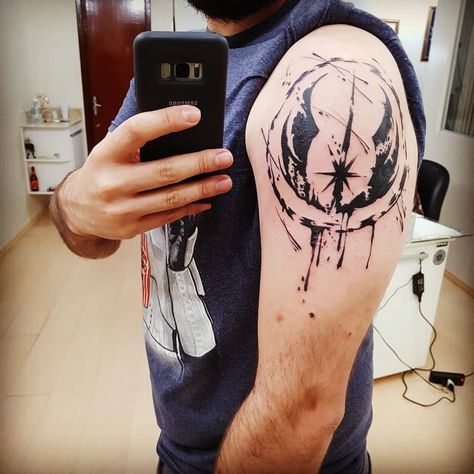 star wars jedi order tattoo Rey Tattoo Star Wars, Star Wars Shoulder Tattoo, Star Wars Jedi Tattoo, Starwars Tattoo Men, Jedi Order Tattoo, Star Wars Tattoo For Men, Jedi Tattoo, Order Tattoo, Orion Tattoo