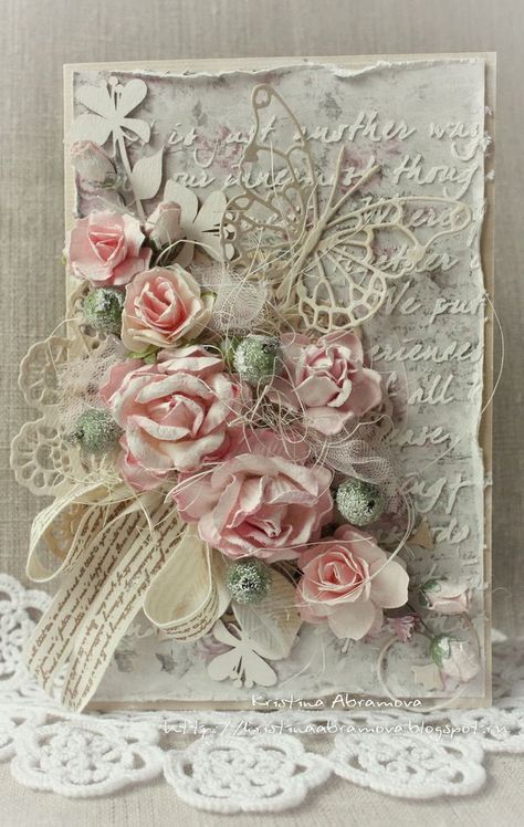 Vintage Cafe Card Challenge Vintage Cards Handmade Victorian, Shabby Chic Cards Handmade, Shabby Chic Scrapbooking, Cafe Cards, Card With Flowers, Lace Butterfly, Mixed Media Cards, Shabby Chic Cards, Vintage Cafe