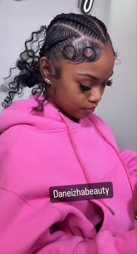 Classy Curly Wig Hairstyles, Braids Into Two Buns For Black Women, Feed In Braids Designs Bun, 4feed In Braids, 3 Goddess Braids Hairstyles, Two Bun Braids For Black Women, Straight Back Feed In Braids Bun, Four Straight Back Braids, Crossover Stitch Braids