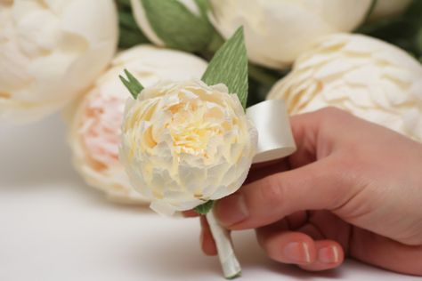 peony boutonniere, wedding flower, wedding peony, wedding decor, paper peonies, paper boutonniere, paper flower. Peony Wedding Decor, Paper Boutonniere, Grooms Flower, Peonies Wedding Decoration, Peony Boutonniere, Wedding Peony, Wedding Flowers Peonies, Simple Wedding Flowers, Button Holes Wedding