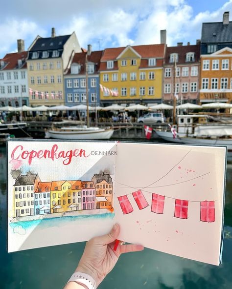 Sketchbook views from Copenhagen. #copenhagen #denmark🇩🇰 #nyhavn #sketchbookdrawing #sketchbook #watercolorpainting #urbansketchers #exploretocreate #traveljournal #kmdesignstravelseries #copenhagen🇩🇰 #letsgrabie #usartsupply Nyhavn Drawing, Copenhagen Watercolor, Copenhagen Drawing, Denmark Aesthetic, Copenhagen Denmark Travel, Denmark Travel, Journal Travel, Building Art, Urban Sketchers