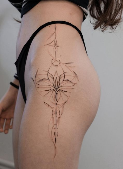 Linework Hip Tattoo, Ornamental Hip Tattoos Women, Divine Feminine Tattoo On Hip, Cybersigilism Hip Tattoo, Thigh Cybersigilism Tattoo, Hip Tattoo, Make Your Mark, Minimalist Tattoo, Beautiful Tattoos