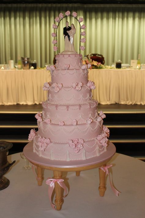 traditional, pink wedding cake Pink Xv Cake, Pink Theme Wedding Cake, 15 Cakes Quinceanera Pink, Quince Cake Ideas Pink, Pink Tiered Cake, Pink Glam Wedding, Pink Quince Cake With Flowers, Pink Quince Theme, Big Pink Wedding Cake