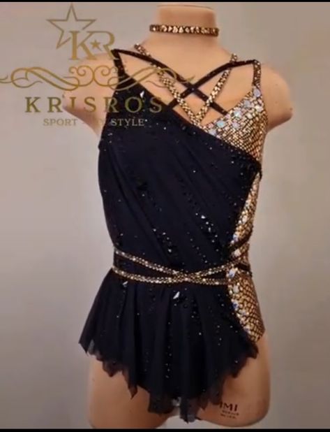 Black And Gold Dance Costume, Black Dance Costumes, Jazz Outfits, Gymnastics Competition Leotards, Rhythmic Gymnastics Costumes, Leotards Gymnastics Rhythmic, Twirling Costumes, Gymnastics Rhythmic, Cute Dance Costumes