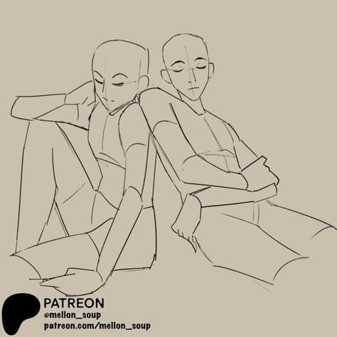 Mellon Soup Ref Couple, Person Leaning On Shoulder, Duo Art Poses Reference, Mellon Soup Couple Poses, Melonsoup Art References, Character Poses Reference Couple, Pose References Two People, Melon Soup Poses, Four Character Pose