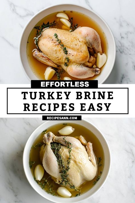 This effortless turkey brine recipe is a game changer for your holiday feasts! Infusing the turkey with flavors of garlic and fresh thyme ensures that every bite is juicy and delicious. Perfect for beginners and seasoned cooks alike. Turkey Brining Recipes Easy, Dry Brine Turkey With Garlic Butter Rub, Turkey Brine Recipes Easy Pioneer Woman, Simple Brine For Turkey, Brine Recipes For Turkey, Turkey Brine For Roasting, Brine For Deep Fried Turkey, Why Brine A Turkey, Turkey Brining Recipe