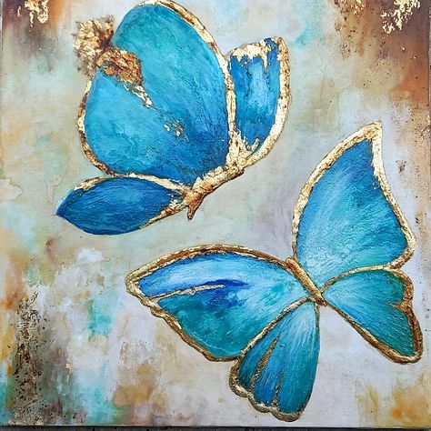 Butterfly Acrylic Painting, Textured Decor, Art Papillon, Butterfly Art Painting, Canvas For Beginners, Butterfly Blue, Butterfly Canvas, Hand Painted Wall Art, Soyut Sanat Tabloları