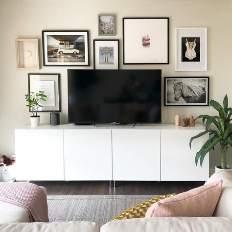 Wall Behind Tv Decor, Behind Tv Decor, Ikea Wall Art, Wall Tv Stand, Tv Gallery Wall, Bedroom Tv Wall, Black Tv, Tv Wall Decor, Tv Decor