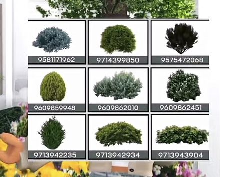 Bloxburg Realistic Tree Codes, Plant Decal Codes For Bloxburg, Plant Decals Bloxburg Outdoor, Bloxburg Bushes Decals Codes, Roblox Kitchen Decals, Bloxburg Bush Codes, Bush Codes Bloxburg, Bloxburg Realistic Garden, Roblox Bush Decal