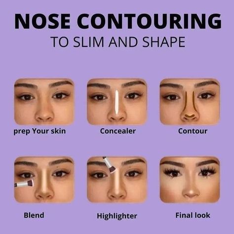 Face Contouring Makeup, Nose Contour, Bentuk Alis, Nose Makeup, Makeup Order, Simple Makeup Tips, Nose Contouring, Makeup Artist Tips, Makeup Help