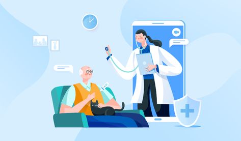 Telemedicine in Primary Care | Save Costs With Virtual Visits Doctor Animation, Knee Operation, Hipaa Compliance, Medical App, Flat Art, Medical Background, Medical Icon, Funny Paintings, Online Doctor