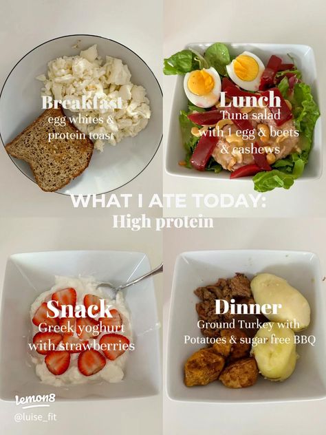 High Protein Meal Inspo!! | Gallery posted by Luise Börner | Lemon8 Diet Breakfast Aesthetic, Egg And Yogurt Breakfast, Dinner Healthy Aesthetic, Healthy Tuna Breakfast, Aesthetic Healthy Breakfast Ideas, Healthy Egg Breakfast Aesthetic, Healthy Toast Aesthetic, Eggs And Yogurt, Eggs And Yogurt Breakfast