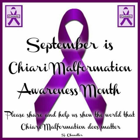 September is Chiari Malformation Awareness Month. Chiari Malformation Awareness Month, Chiari Malformation Awareness, Purple Pride, Chiari Malformation, Nerve Damage, Neurological Disorders, Awareness Ribbons, Chronic Illness, Disease