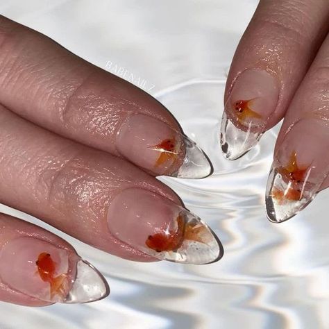 Goldfish Nails, Fish Nail Art, Fish Nails, Stickers Disney, Pretty Gel Nails, Really Cute Nails, Disney Nails, Kawaii Nails, Nail Polish Strips