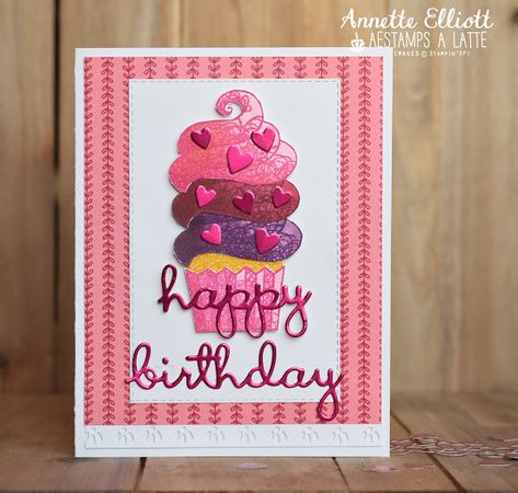 AEstamps a Latte...: Hello Cupcake for Sunday Stamps! #197 Scrap Crochet, Cupcake Cards, Hello Cupcake, Cupcake Card, Birthday Sentiments, Fabric Collage, Cake Card, Color Challenge, Happy Birthday Sister