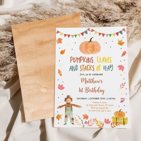 $2.1 | Fall Harvest Pumpkin Birthday - pumpkin birthday, little pumpkin, fall birthday, boy pumpkin, pumpkin birthday invite, pumpkin party, fall harvest birthday, stacks of hay, fall leaves, autumn birthday Autumn Birthday, Harvest Pumpkin, Pumpkin Birthday, Pumpkin Party, Watercolor Pumpkins, Leaves Fall, Kids Party Supplies, Fall Birthday, Thanksgiving Birthday