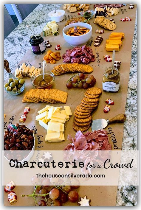 Charcuterie For A Large Crowd, Charcuterie Board Ideas For Large Crowds, Charcuterie Board Potluck, Charcuterie Board For 35 People, Charcuterie Potluck Party, Charcuterie Board For Large Crowd, Charcuterie Board Amounts Per Person, Charcuterie Potluck, Charcuterie For 20 People