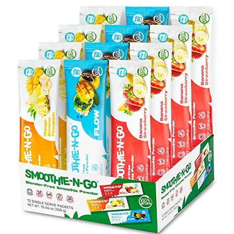 Amazon.com : Smoothie-N-Go Blender-Free Smoothie Mix Powder, 12 Single-Serve Packets, All-Natural Drink Mix, Smooth Rich Flavors, Natural Fruits and Vegetables, Fun Variety Pack : Grocery & Gourmet Food Natural Smoothies, Smoothie Mix, Smoothie Packs, Freeze Dried Fruit, Strawberry Banana Smoothie, Natural Drinks, Strawberry Smoothie, Yummy Smoothies, No Sugar