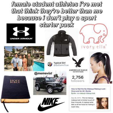 Student Athlete Aesthetic, Athlete Aesthetic, Typical Girl, Student Athlete, Starter Pack, Under Armour, American Eagle Outfitters, Makeup Looks, American Eagle