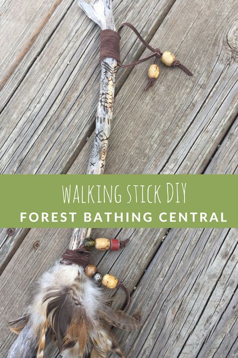 Walking Stick DIY for Your Forest Bathing Adventures - Forest Bathing Central Diy Walking Stick, Decorating With Sticks, Stick Diy, Summer Art Projects, Shinrin Yoku, Nature Projects, Wood Burning Tool, Hiking Sticks, Sharpie Markers