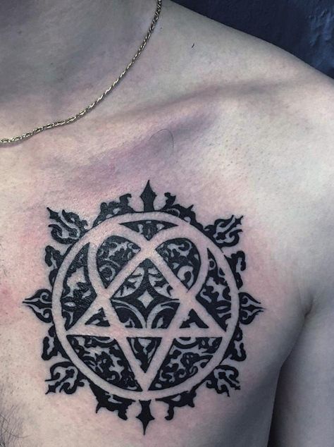 HIM 🖤 Aleister Crowley Tattoo, Crowley Tattoo, Pentacle Tattoo, Heartagram Tattoo, Pentagram Tattoo, Star Tattoo Designs, Aleister Crowley, Star Tattoo, Pentacles