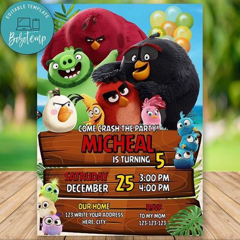 Angry Birds 2 Movie, Bird Birthday Invitations, Angry Birds Birthday Party, Birds Birthday Party, Angry Birds Birthday, Bird Invitation, Birthday Party Invitations Diy, Birds Movie, Movie Birthday Party