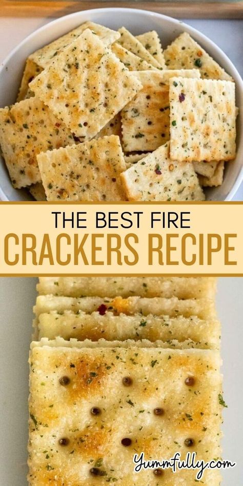 Transform bland-tasting saltine crackers into perfectly-seasoned, spicy, no-bake Fire Crackers! You will love how amazing they taste and how they will elevate any dip or charcuterie board for your next get-together. All you need is ranch dressing, avocado oil, garlic powder, and crushed red pepper flakes. No cooking is required! Ranch Crackers Recipe, Fire Crackers Recipe, Seasoned Saltine Crackers, Saltine Cracker Recipes, New Appetizers, Ranch Crackers, Spicy Crackers, Homemade Crackers Recipe, Seasoned Crackers