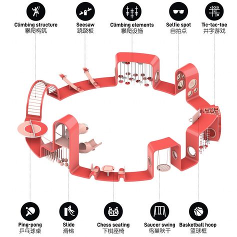 COOL RIBBON - 100architects Commercial Indoor Playground, Playgrounds Architecture, Fun Rings, Ages And Stages, Cool Ring, Playful Learning, Indoor Playground Equipment, Mental Development, Public Space Design