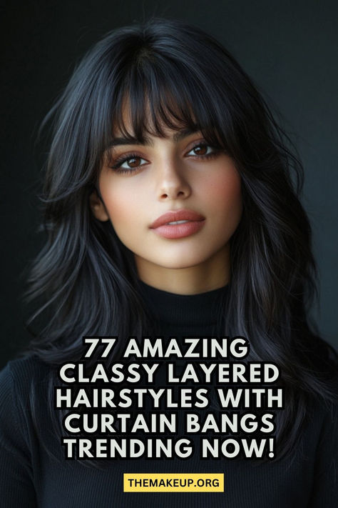 77 Amazing Classy Layered Hairstyles With Curtain Bangs Trending Now + Essential Care Tips Bangs For Long Hair Straight, How To Style Long Hair With Curtain Bangs, Black Hair With Layers And Curtain Bangs, Long Black Hair With Curtain Bangs, Face Frame Curtain Bangs, Layers For Long Hair With Curtain Bangs, Long Layered Curtain Bangs, Face Framing Bangs Long Hair, Curtain Bangs For Medium Hair