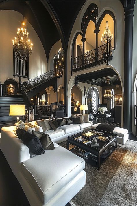 Casa Rock, Gothic Interior Design, Luxurious Living Rooms, Gothic Interior, Open Concept Living Room, Set Sofa, Dark Home Decor, Living Room Living Room, Dark Home