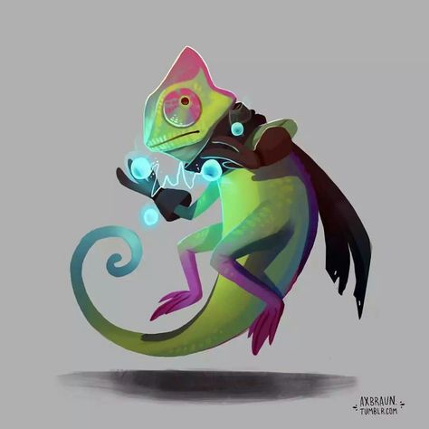 Chameleon Character Design, Alex Braun, Lizard Art, Chameleon Art, Drawing Digital, Creature Concept Art, Creature Concept, Cute Creatures, Character Design References