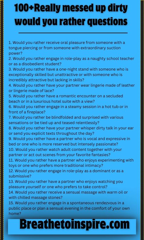 Would you rather questions for couples 22 True Or Dare Questions Over Text Spicy, Spicy Dare Questions Over Text, Evil Questions To Ask, Would You Rather Questions For Adults Couples, Crazy Would You Rather Questions, Would You Rather Questions For Adults Hilarious, Role Play Scripts For Couples, Would U Rather Questions Dirty, Hard Would You Rather Questions