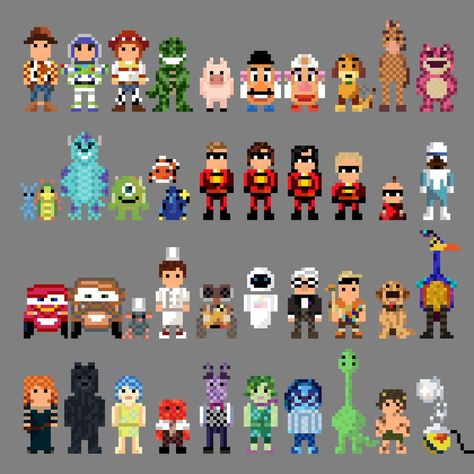 Pixar Characters 8 bit by LustriousCharming Carl Frederickson, Pixel Art Character Design, Incredible Violet, Queen Elinor, Melty Bead Patterns, Easy Perler Beads Ideas, Tiny Cross Stitch, Easy Pixel Art, Pixel Art Templates