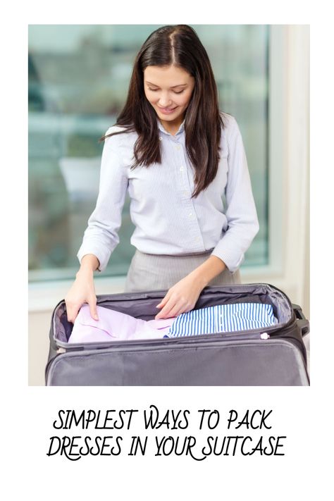 Brought dresses with you but they came out wrinkled from your luggage? We’ve all been there. Here’s how to pack dresses into your suitcase correctly #packinglist How To Pack Dress Shirts In A Suitcase, Packing Dresses In Suitcase, How To Pack A Dress In A Suitcase, How To Pack A Suit In A Suitcase, How To Pack Dresses In A Suitcase, Womens Packing List, Suitcase Stand, Suitcase Packing Tips, Efficient Packing