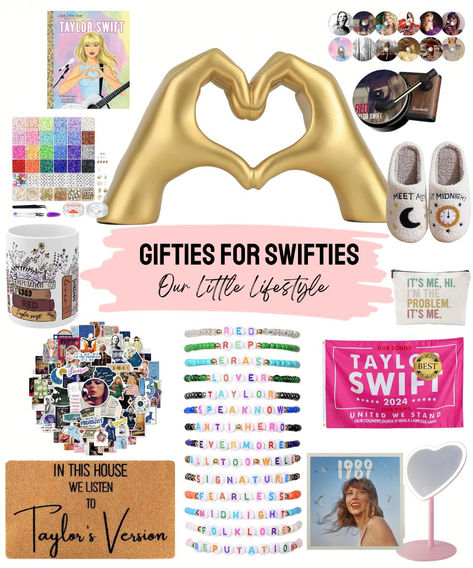 collage of Taylor Swift inspired gifts Gifts For Swifties, Taylor Swift Gifts, Amazon Gift Guide, Eras Tour Friendship Bracelets, Diy Best Friend Gifts, Taylor Swift Inspired, Taylor Swift Party, Taylor Swift Tour Outfits, Gifts For Teen Boys