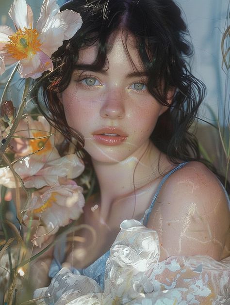 ✨💡Unlock Amazing Midjourney Prompts - Click Link in my Bio🔗🔍 Person With Flowers Reference, Aesthetic Portrait Faces, Female Model Face, Female Portrait Reference, Ideas Profile Picture, Portrait Reference Female, Headshot Creative, Fairy Portrait, Reference Portrait