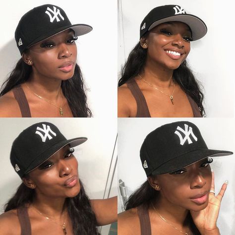 Nice Teeth Smile, Fitted Hat Outfit Black Women, Fitted Hat Outfit, Snapback Outfit, Hats Y2k, Black Baddies, Streetwear Hats, Female Inspiration, Nice Teeth