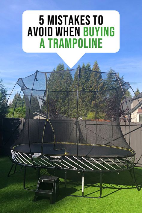 5 Mistakes to Avoid When Buying A Trampoline | Trampoline Buying Tips | How to Choose a Trampoline | Backyard Trampoline Ideas | #trampoline #backyard #kids Trampoline Storage Ideas, Trampoline Set Up, Trampoline Backyard Landscaping, Trampoline Base Ideas, Backyard With Trampoline Ideas, Trampoline Anchor Ideas, Outdoor Trampoline Ideas Backyards, Small Garden Trampoline, Trampoline Lights Ideas