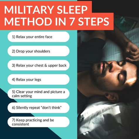 😴 The “Military Method” for Falling Asleep Fast 😴 Want to know the 7-step sleep protocol used by U.S. Navy fighter pilots back in World War II? They faced grueling schedules and needed to be able to fall asleep fast, so this method – which was supposed to work in just two minutes! – was created. Here’s how it works: ✅ Relax your entire face. Close your eyes and take a deep breath. Relax all of your facial muscles, including the muscles around your eyes, mouth, and jaw. ✅ Drop your shoul... How To Fall Asleep Quickly, Brain May, Fall Asleep Fast, Baby Sleep Schedule, Natural Fertility, Release Tension, How To Sleep Faster, Mind Relaxation, Deep Breathing