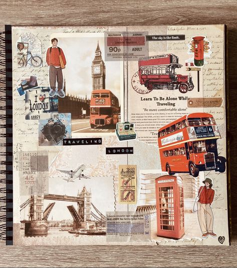 Scrapbook Ideas London, London Journal Travel Scrapbook, London Travel Journal Ideas, London Journal Ideas, Retro Scrapbook Ideas, Budapest Scrapbook, London Scrapbook Ideas, London Travel Journal, Vintage Travel Aesthetic