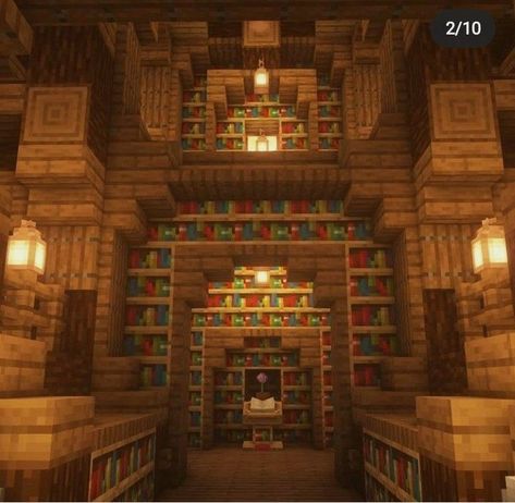 Medieval Minecraft Bedroom, Minecraft Interior Building Ideas, Minecraft Library Build Interior, Mc Castle Interior, Minecraft Hobbit Hole Interior Design, Minecraft House Floor Ideas, Minecraft Bookcase Design, Minecraft Library Interior Design, Cherry Wood Library Minecraft