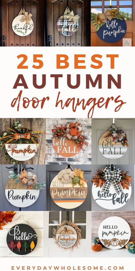 Fall Wood Wreaths For Front Door, Happy Fall Door Hanger, Fall Wood Rounds Diy, Pumpkin Wooden Door Hangers, Fall Sign Ideas Diy, Cute Fall Door Hangers, Fall Crafts Diy For The Home Front Porch, Welcome Fall Sign, Round Wood Wreaths For Front Door