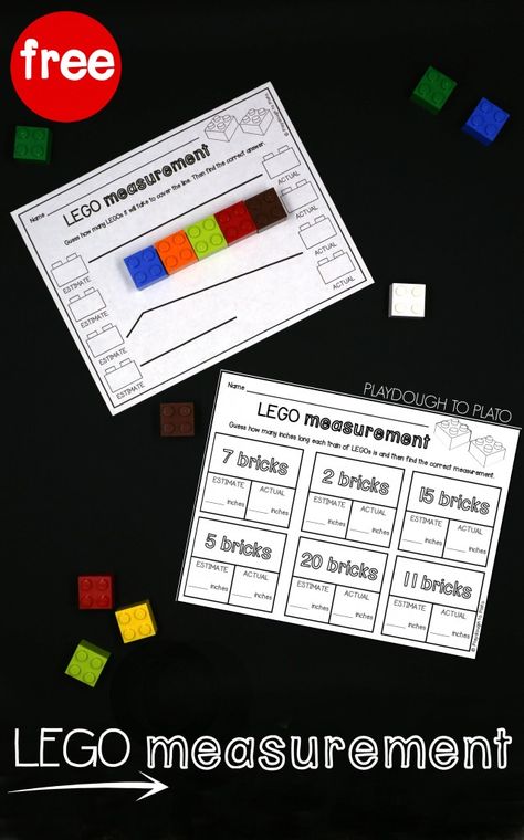 LEGO Measurement Activity! What a great way to learn with LEGOS. Hands-on math idea for kindergarten, first grade or second grade. Measurement Games, Lego Faces, Lego Math, Playdough To Plato, Measurement Activities, Free Games For Kids, Lego Activities, Math Measurement, Kindergarten Math Activities