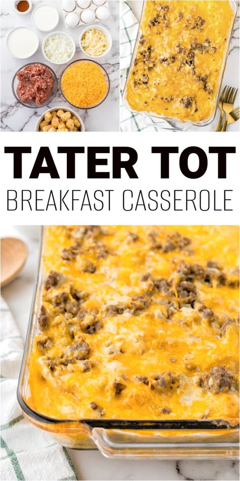 Tater Tot Breakfast Casserole Egg Tater Tot Casserole, Breakfast Casserole With Tater Tots, Breakfast Tater Tot Casserole, Crockpot Breakfast Recipes, Tator Tot Breakfast, Frozen Tater Tots, Tot Breakfast Casserole, Sausage Egg Casserole, Tater Tot Recipes