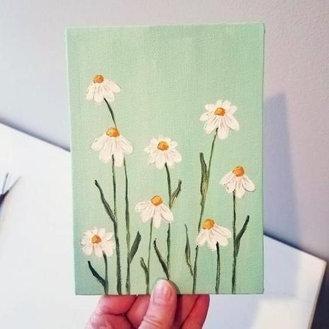 Canvas Painting Ideas Daisy, Flower Easy Painting Simple, Aesthetic Floral Painting Easy, Painting Inspo Easy Flowers, Green Easy Painting Ideas, Easy Green Paintings For Beginners, Easy Modern Painting Ideas On Canvas, Green Painting Aesthetic Easy, Cute And Simple Things To Paint