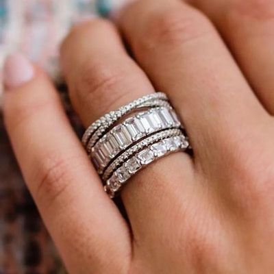 Stunning Women's 4PC Stackable Wedding Band Set In Sterling Silver 25th Anniversary Ring, Three Piece Wedding Rings Set, Women’s Wedding Bands, Wedding Band Sets For Women, Stacking Wedding Bands, Two Wedding Bands, Stackable Wedding Rings, Women Wedding Bands, Anniversary Bands For Her